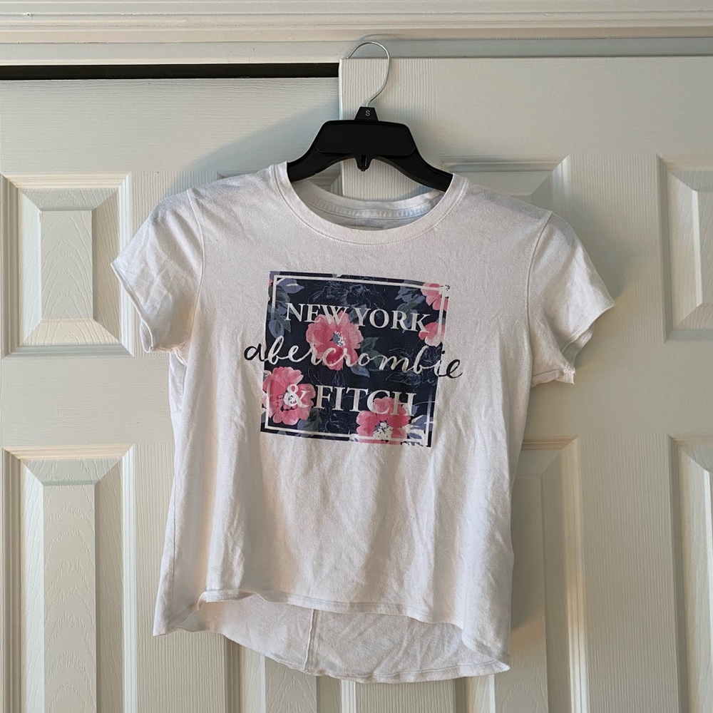 White Abercrombie Kids Floral Logo Top